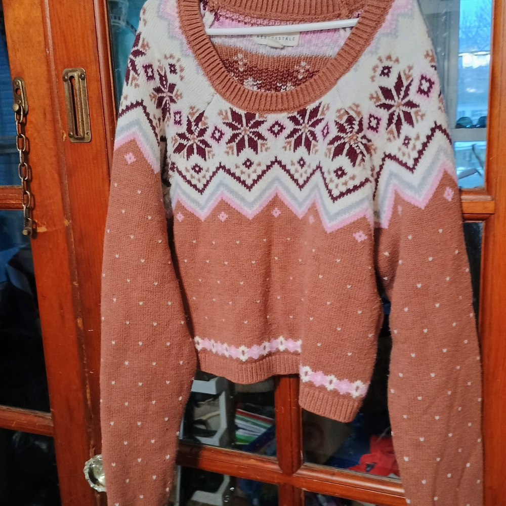 Aeropostale Women's Fair Isle Sweater - Brown and Pink